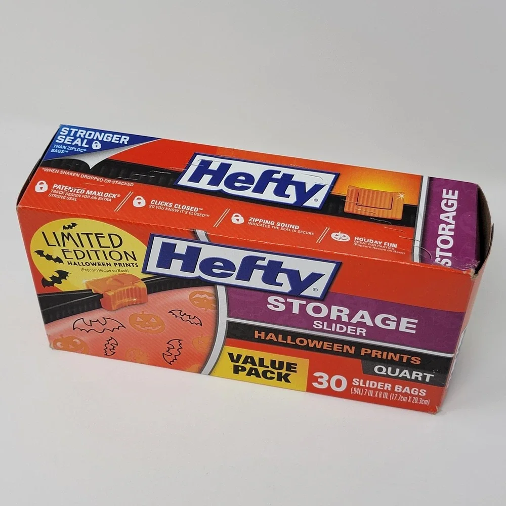 Hefty 2015 Halloween 30 Quart Storage Slider Bags Bats Pumpkins Limited Edition